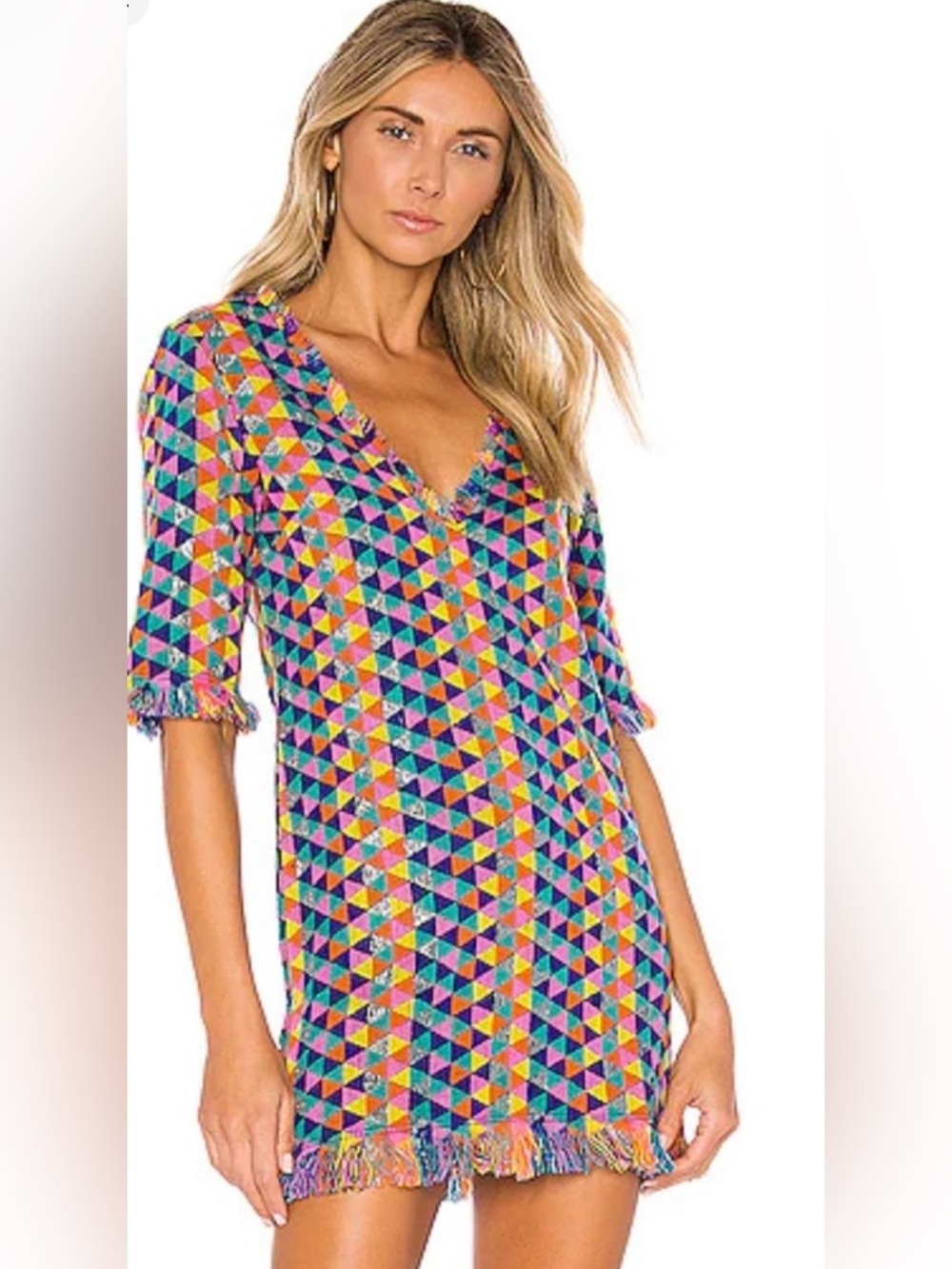 House of Harlow 1960 x REVOLVE Rainbow Geometric Fringe Mini Dress XS Boho Mod